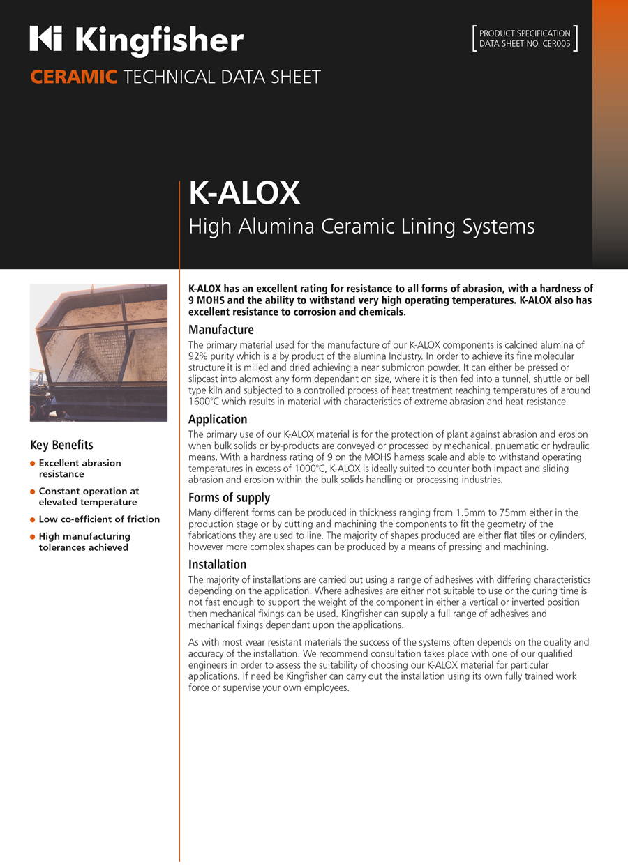 Technical Datasheets for Wear Solutions | Kingfisher