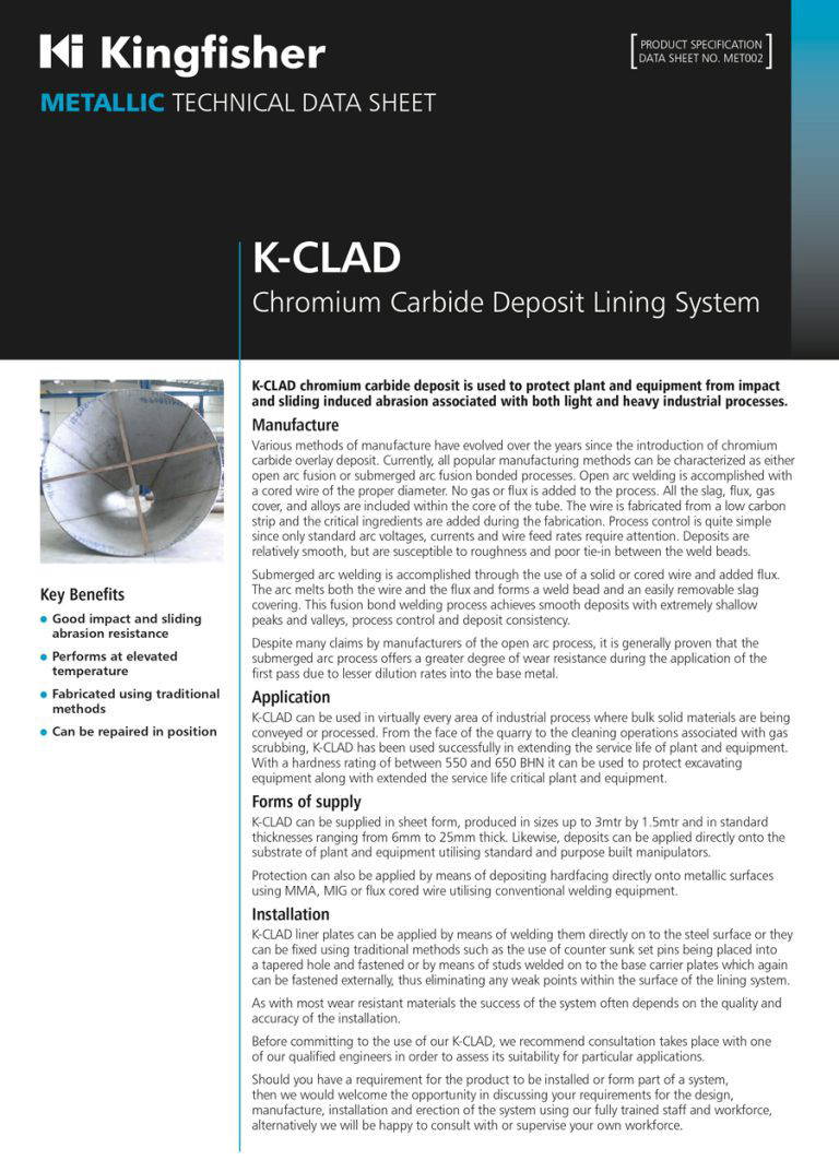 Technical Datasheets for Wear Solutions | Kingfisher